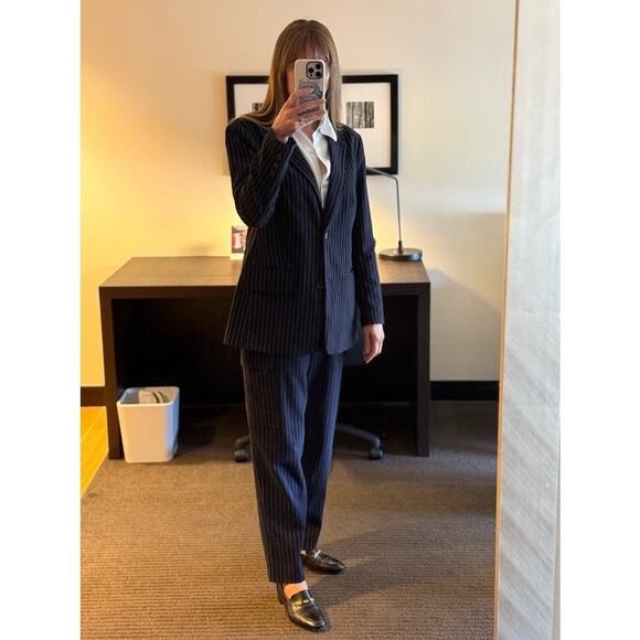 THAKOON x RTR Navy Stripe Twill Pinstripe Cargo Pants Size 12 - Picture 13 of 13